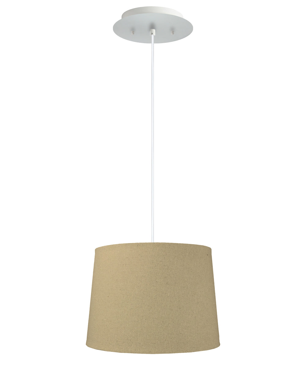 14" W 2 Light Pendant Sand Linen Shade with Diffuser, White Cord