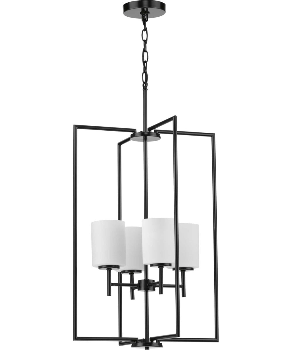 Replay 4-Light Etched White Glass Modern Pendant Light Textured Black
