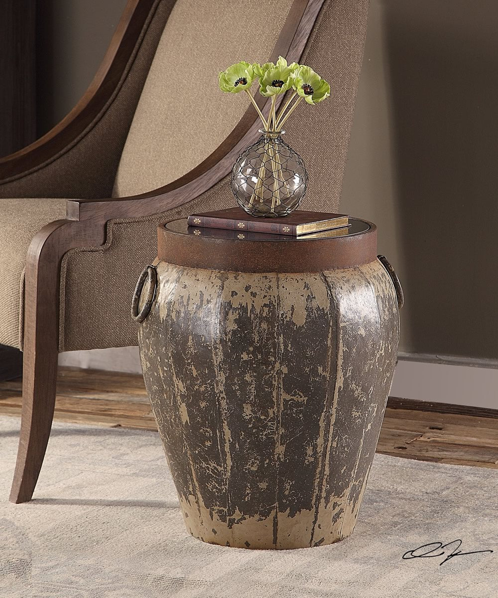 20"H Neith Metal Drum Accent Table