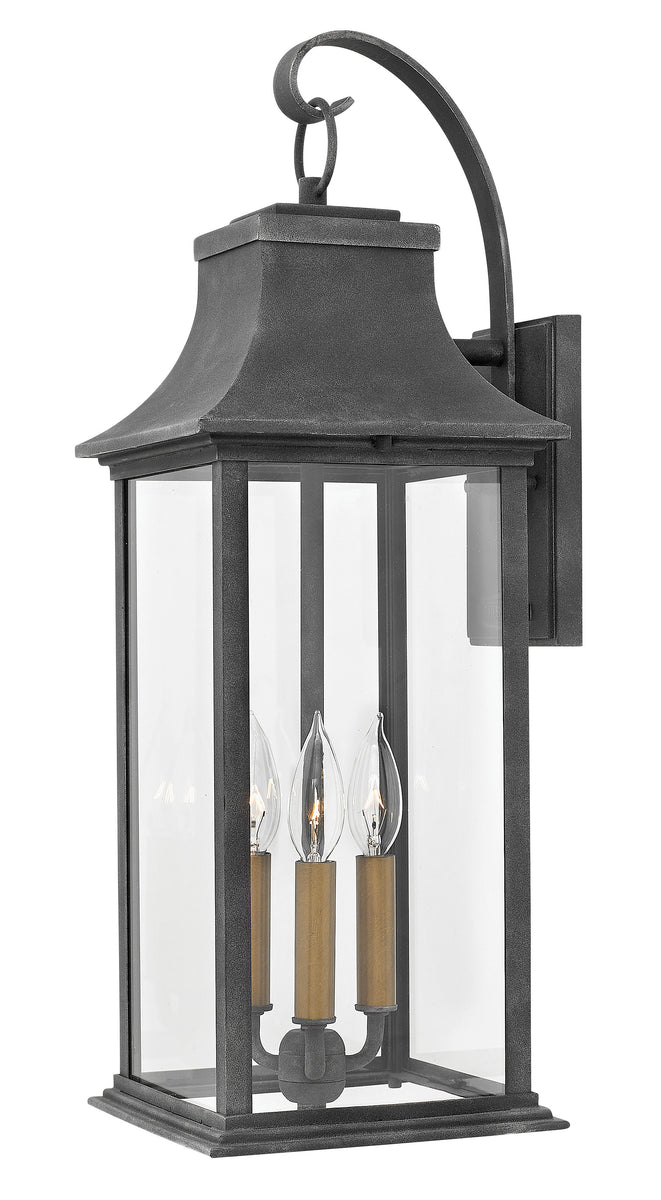 25"H Adair 3-Light Large Outdoor Wall Light in Aged Zinc