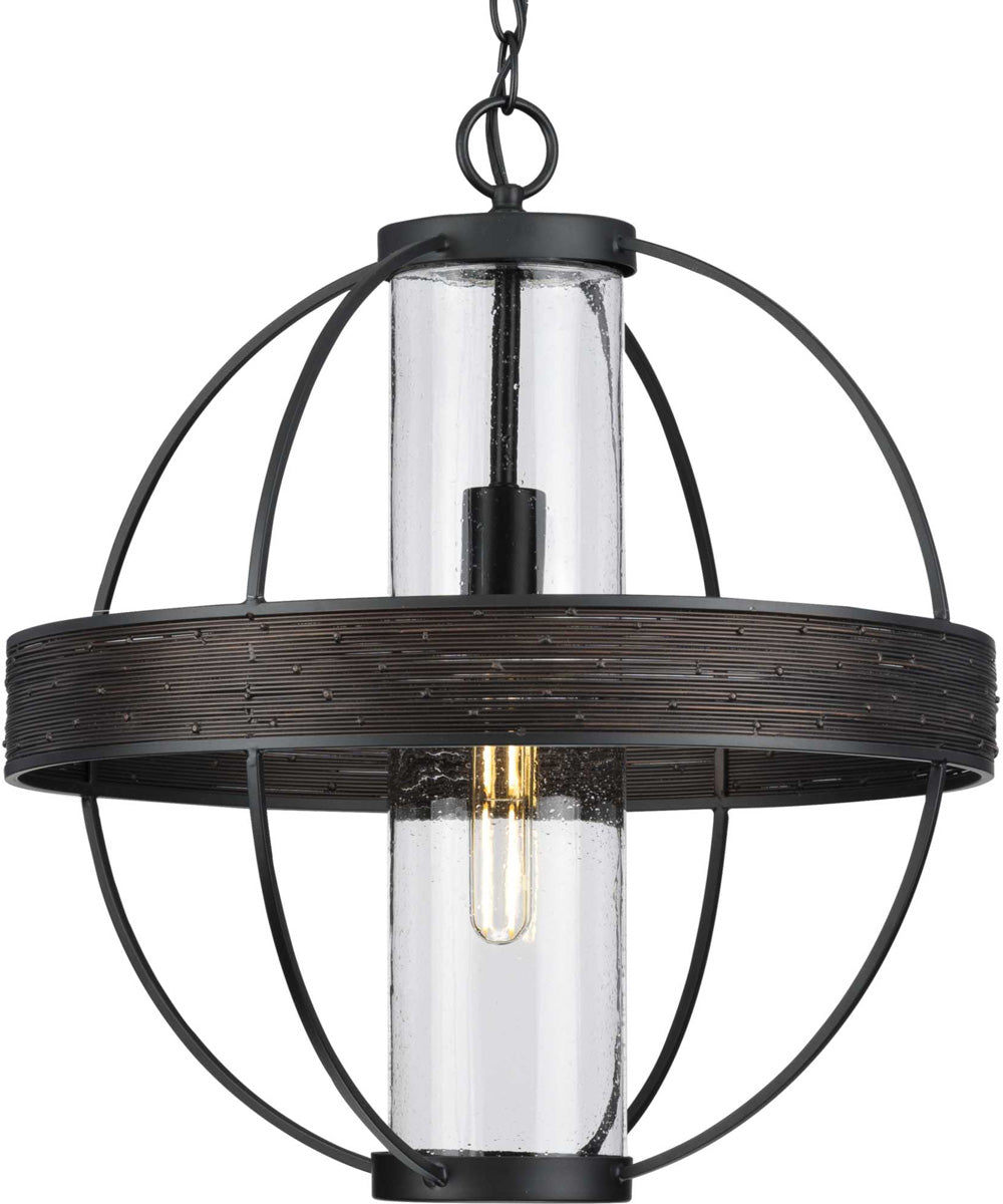 Terrace  1-Light Clear Seeded Glass Global Outdoor Hanging Light Matte Black