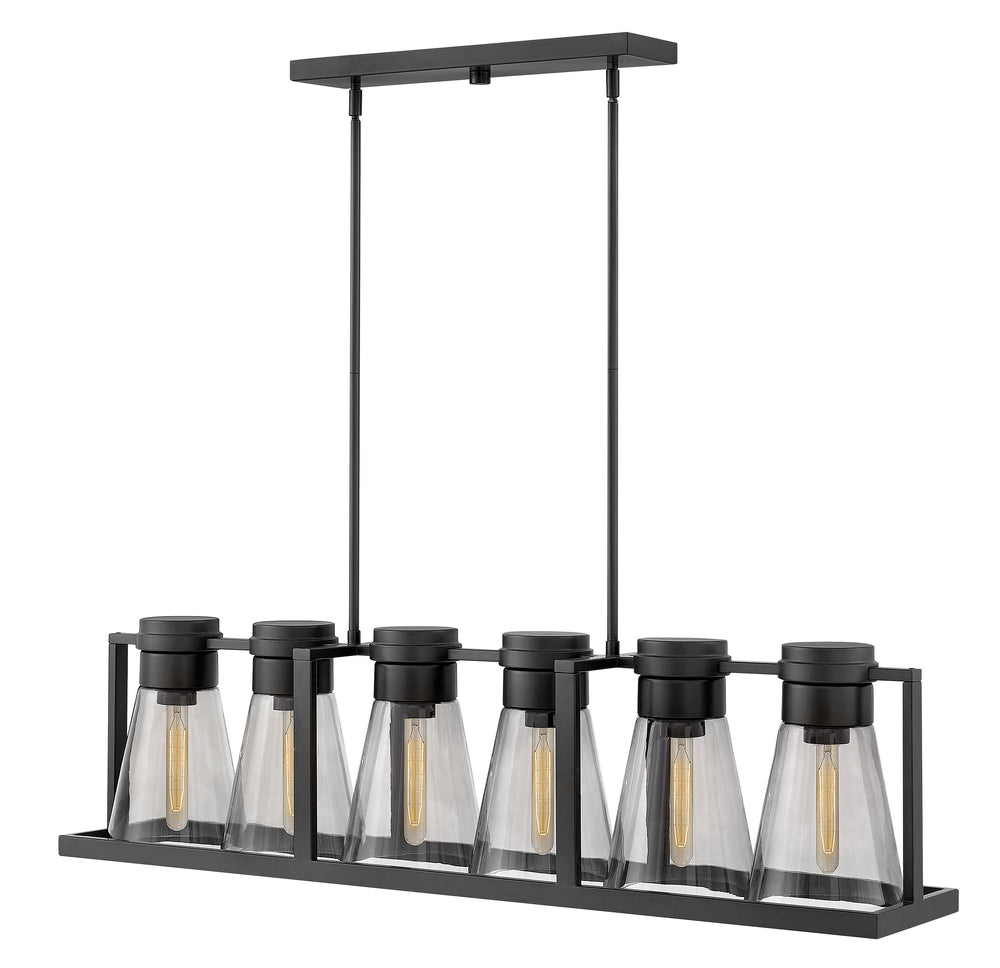 44"W Refinery 6-Light Stem Hung Linear in Black with Smoked
