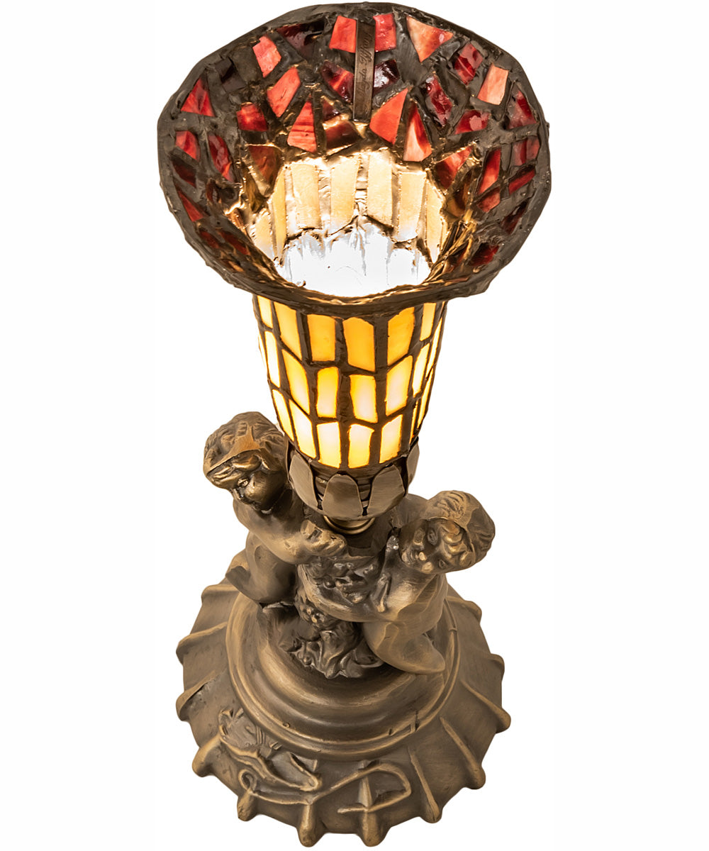 13" High Stained Glass Pond Lily Twin Cherub Accent Lamp