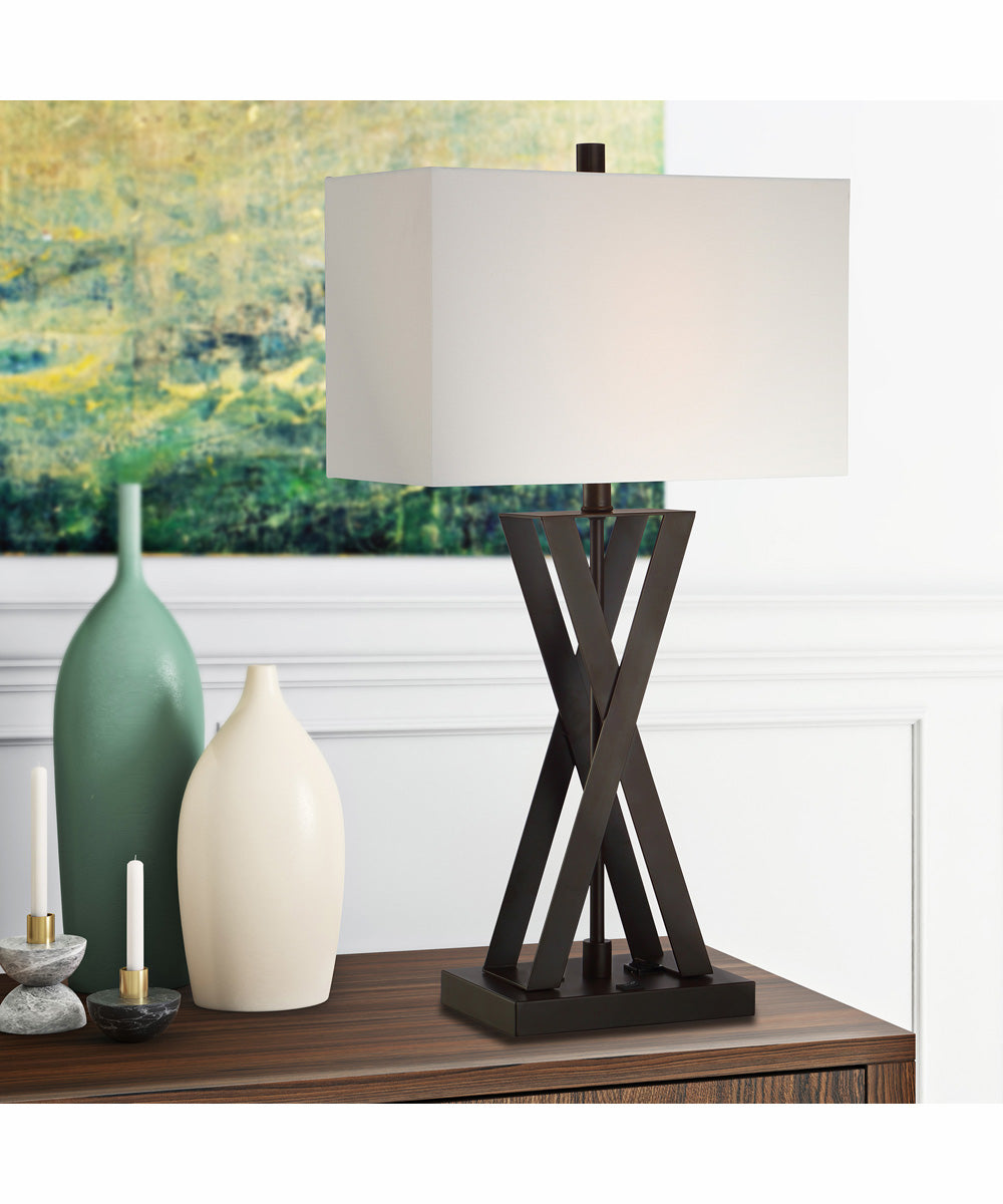 Fonda 1-Light Table Lamp Dark Bronze/Linen Fabric With Usb And Outlet
