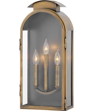 Rowley 3-Light Large Outdoor Wall Mount Lantern in Light Antique Brass