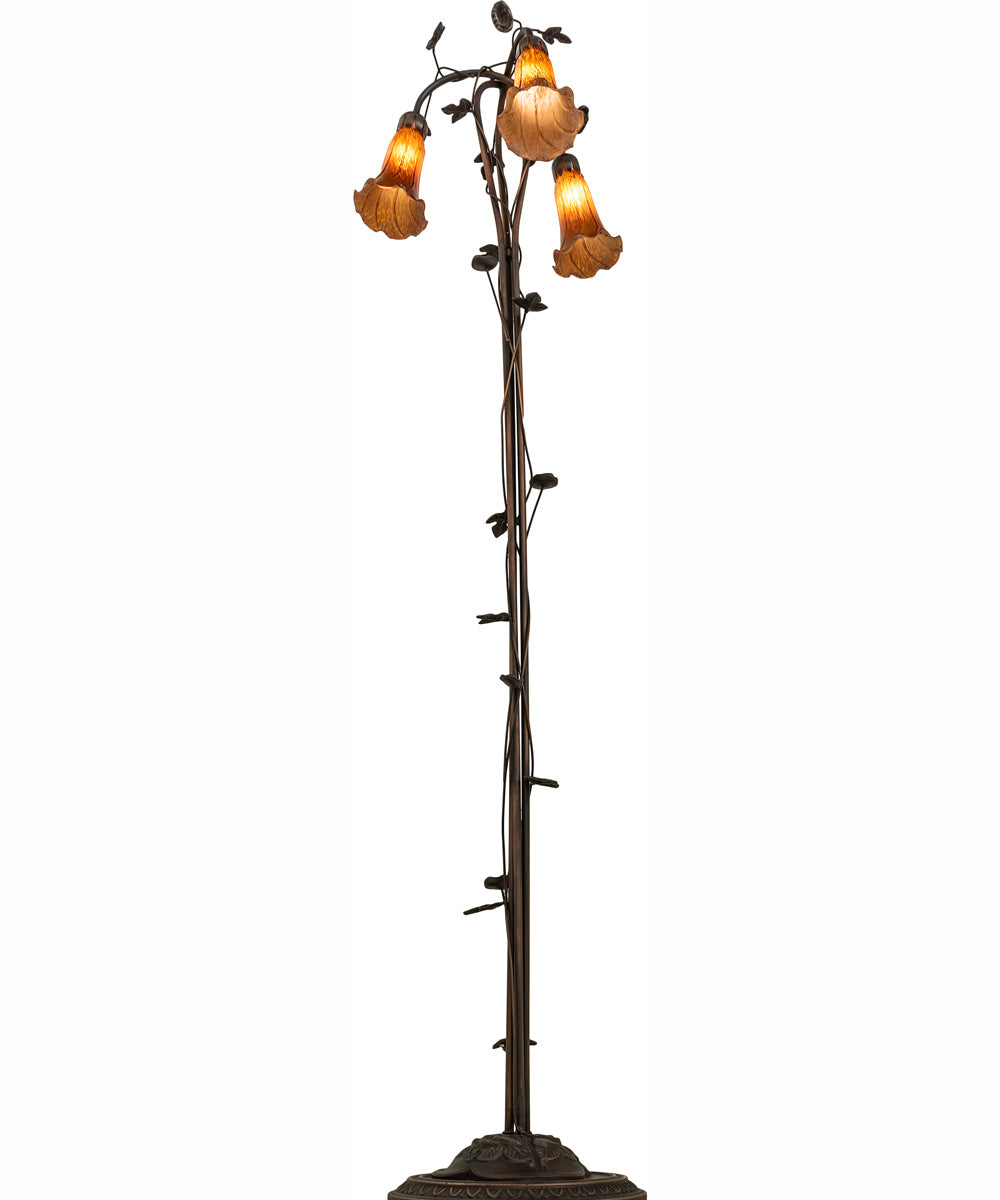 58" High Amber Tiffany Pond Lily 3 Light Floor Lamp