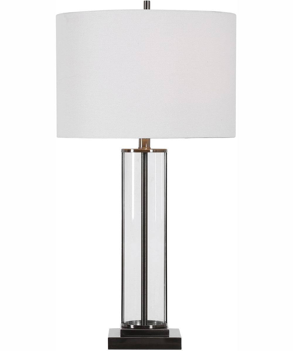 29"H 1-Light Table Lamp Metal and Glass in Dark Antique Nickel with a Drum Shade