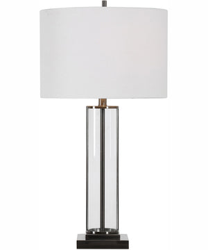 29"H 1-Light Table Lamp Metal and Glass in Dark Antique Nickel with a Drum Shade