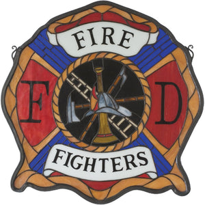 20"H Fireman's Shield Stained Glass Window