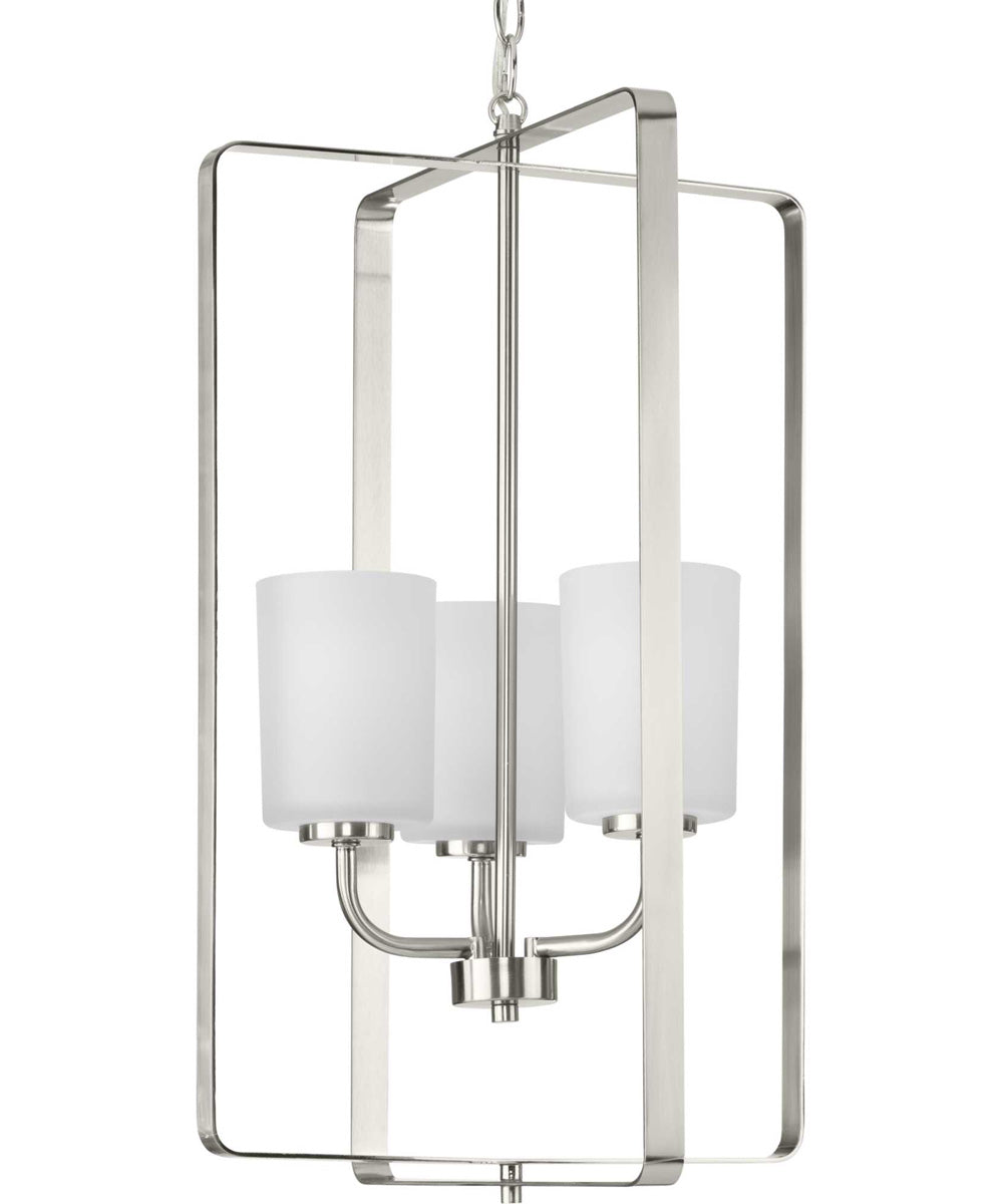 League 3-Light Etched Glass Modern Farmhouse Foyer Chandelier Light Brushed Nickel