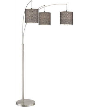 Norlan 3-Light 3-Light Arch Lamp Brushed Nickel/Black Fabric Shade