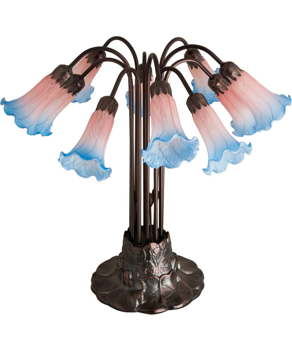 22"H Pink/Blue Pond Lily 10 Light Table Lamp