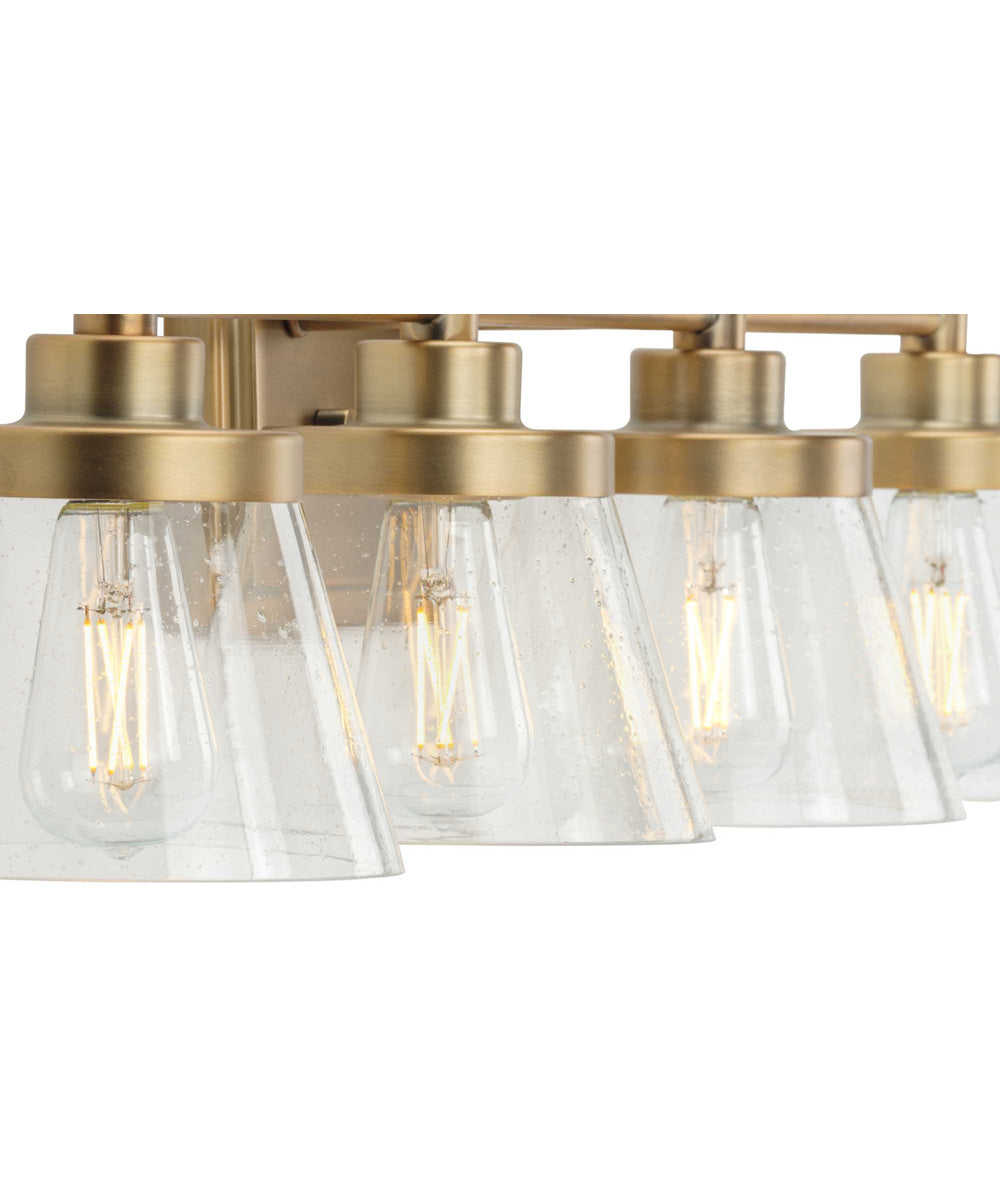 Hinton 4-Light Clear Seeded Glass Farmhouse Bath Vanity Light Vintage Brass