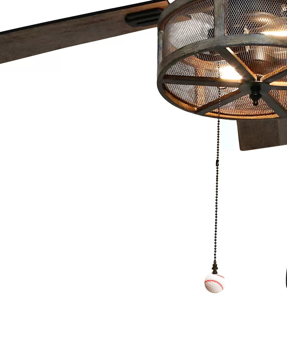 Baseball Ceiling Fan Pull, 2.25"h with 12" Antiqued Brass Chain