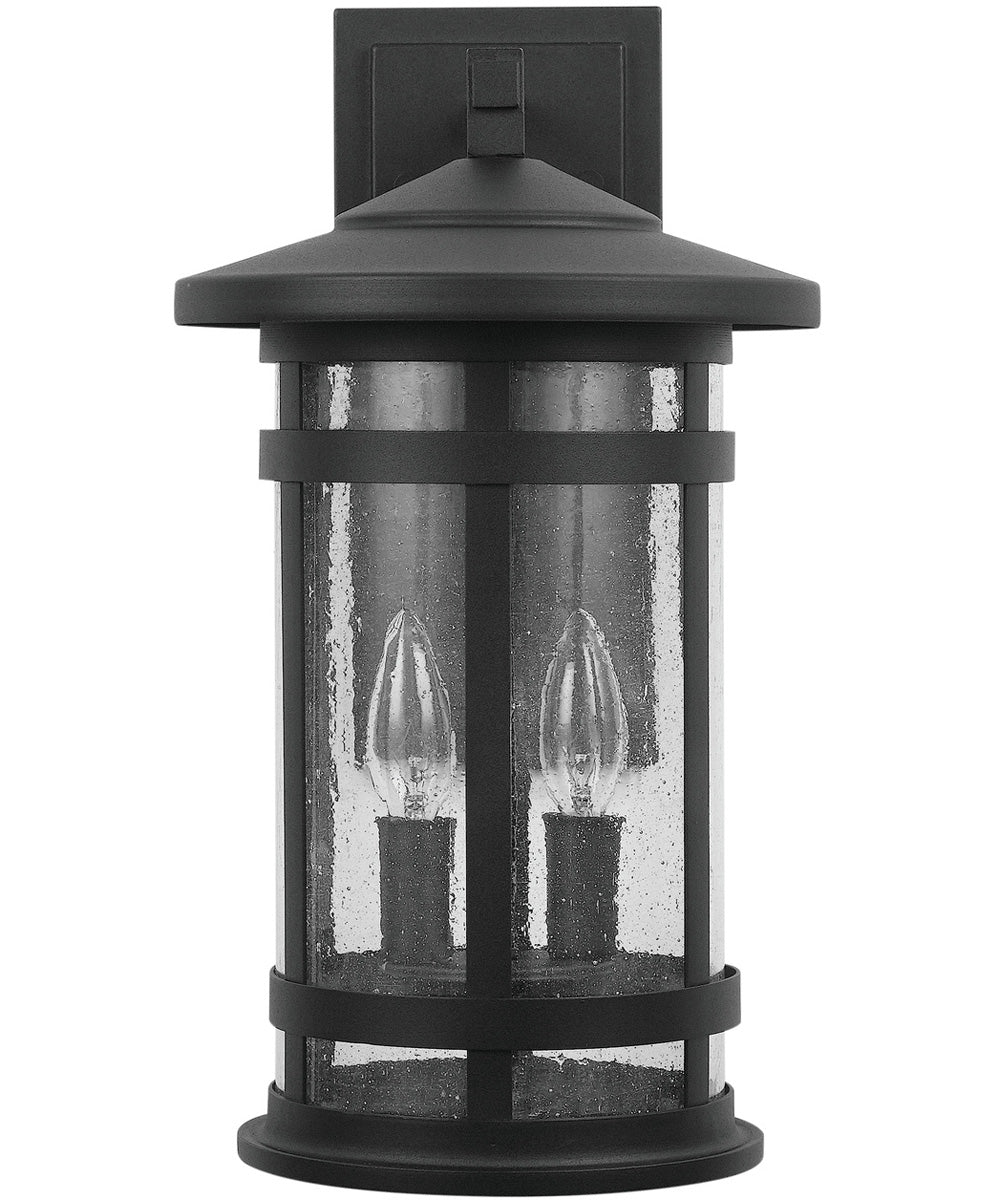 Mission Hills 2-Light Outdoor Wall Mount Rain or Shine - Black with Antiqued Seeded Glass