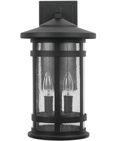 Mission Hills 2-Light Outdoor Wall Mount Rain or Shine - Black with Antiqued Seeded Glass