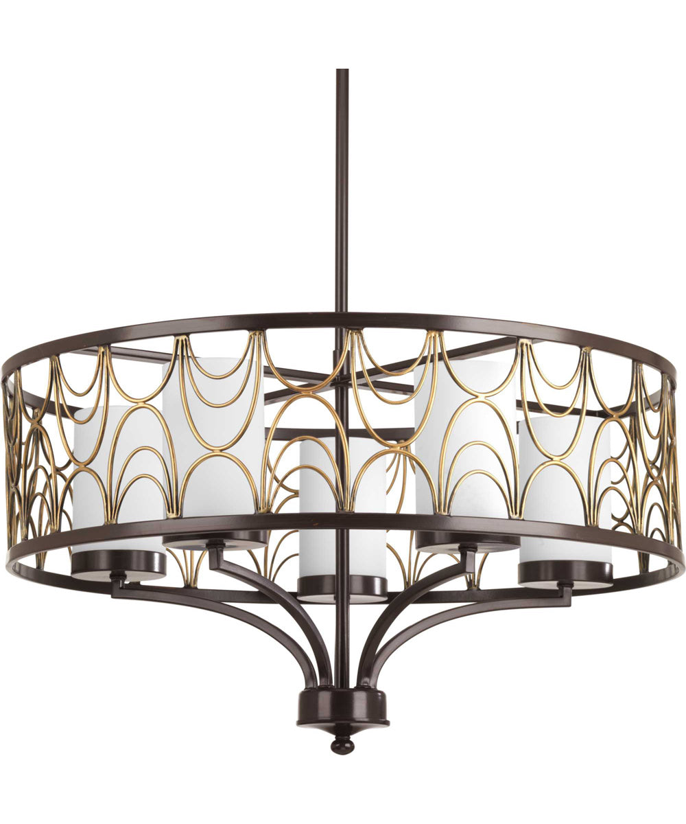 Cirrine 5-Light Etched White Glass Global Chandelier Light Antique Bronze