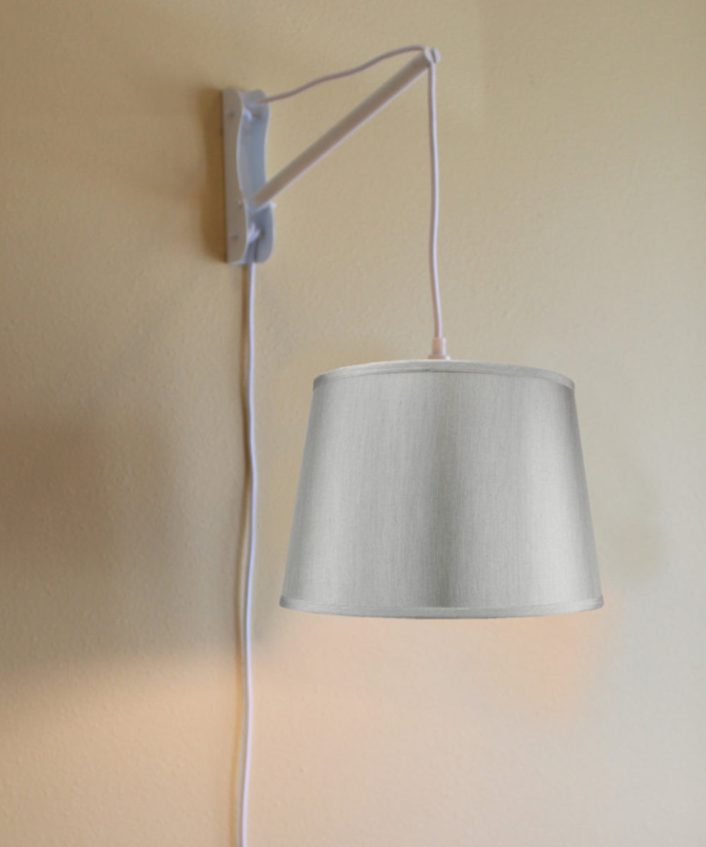 16"W MAST Plug-In Wall Mount Pendant 2 Light White Cord/Arm with Diffuser Hard Back Silver Grey Shade
