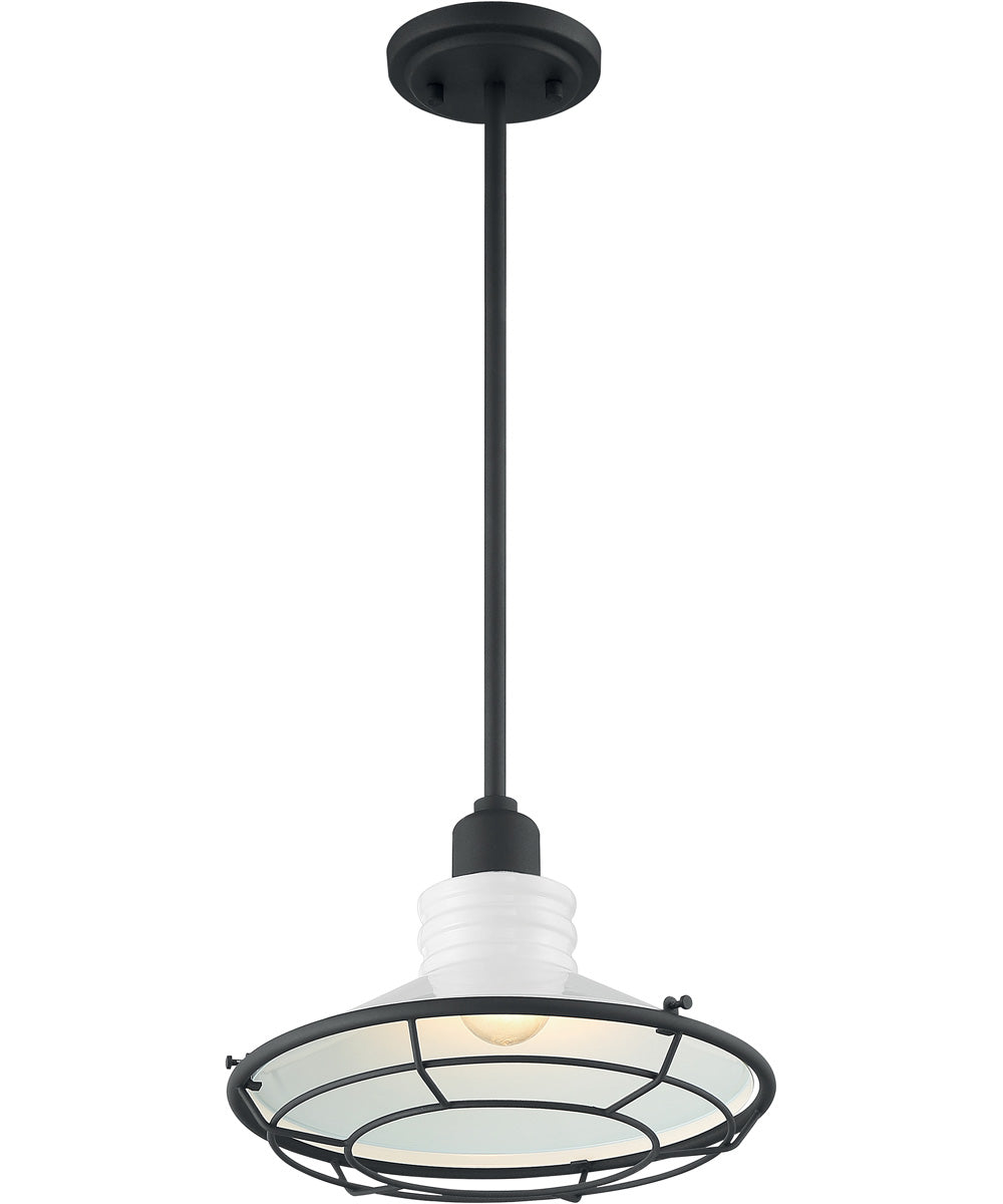 12"W Blue Harbor 1-Light Pendant Gloss White / Black Accents