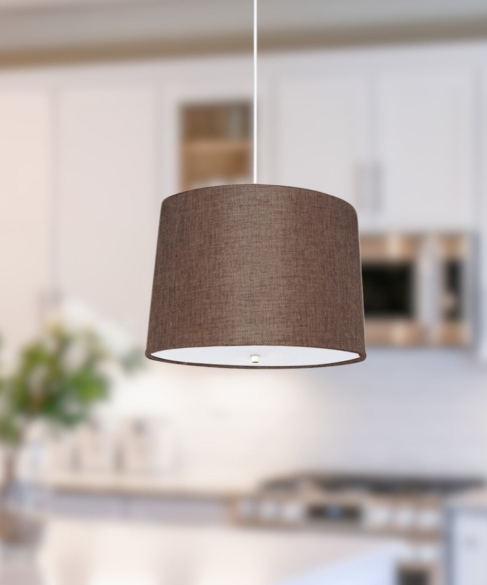 14" W 2 Light Pendant Chocolate Burlap Shade with Diffuser, White Cord