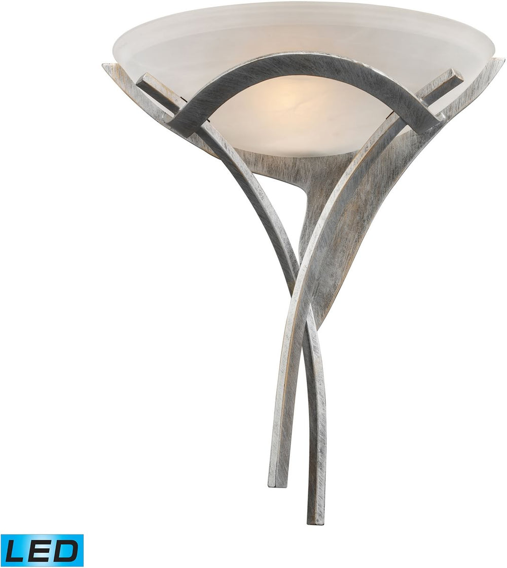 16"W Aurora 1-Light LED Sconce Tarnished Silver/White Faux-Alabaster Glass