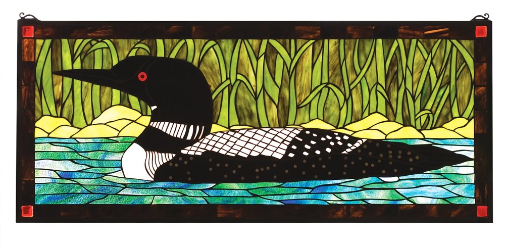 17"H x 40"W Loon Stained Glass Window