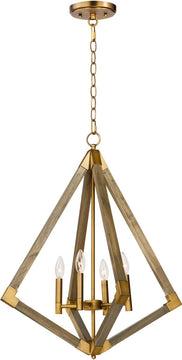 24"W Vector 4-Light Pendant Weathered Oak / Antique Brass