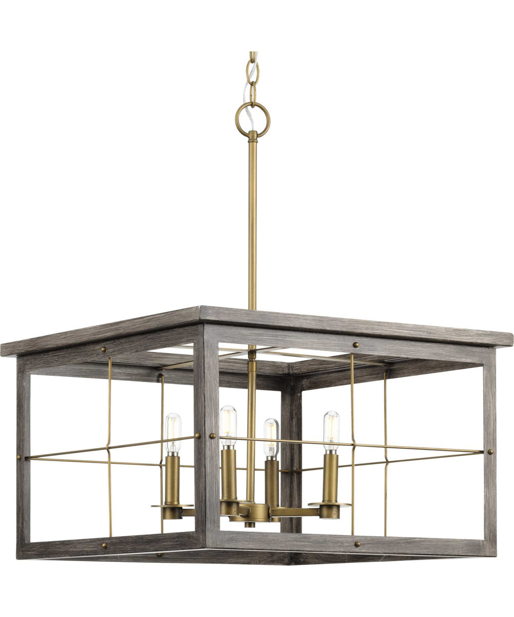 Hedgerow 4-Light Aged Oak Farmhouse Style Chandelier Light Distressed Brass