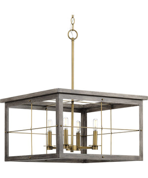 Hedgerow 4-Light Aged Oak Farmhouse Style Chandelier Light Distressed Brass