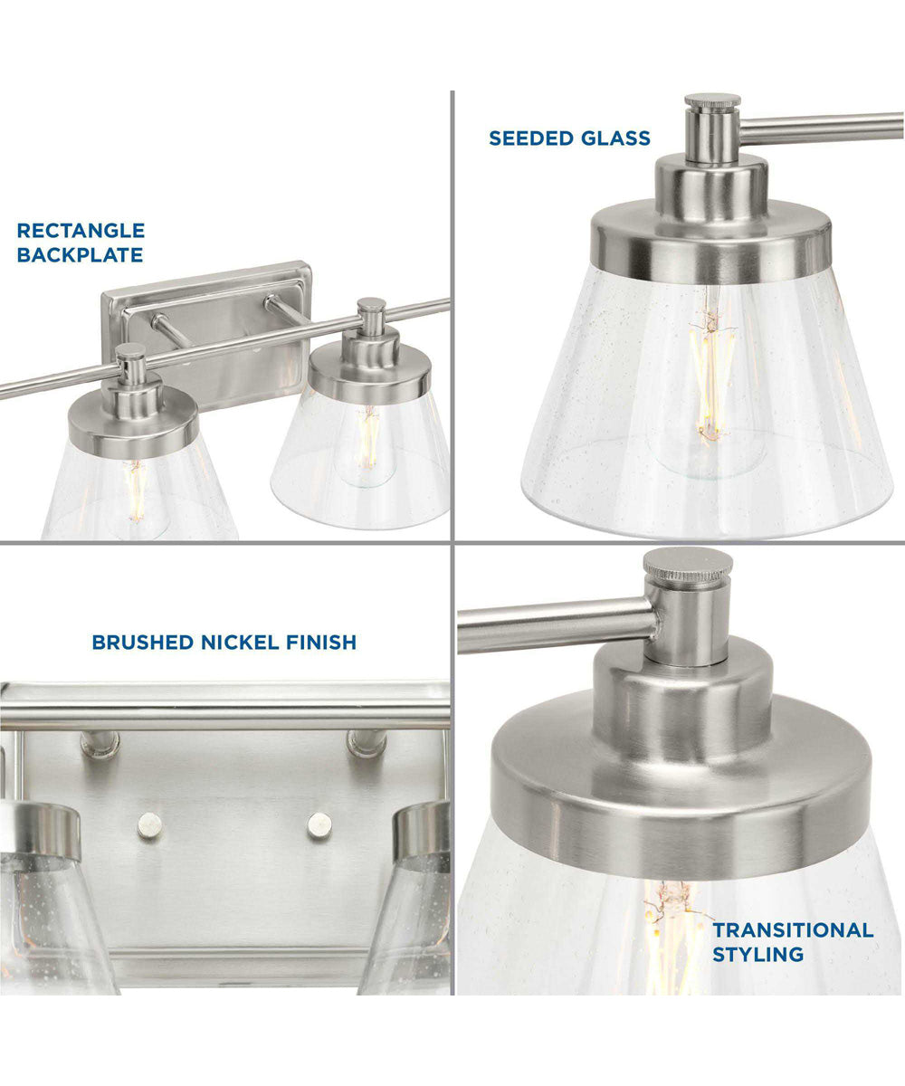Hinton 4-Light Clear Seeded Glass Farmhouse Bath Vanity Light Brushed Nickel