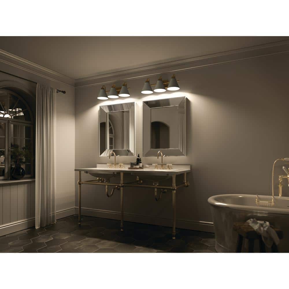 Rosburg 23"W 3-Light Bath Vanity Light Fixture by Kichler Natural Brass with White Shade Finish