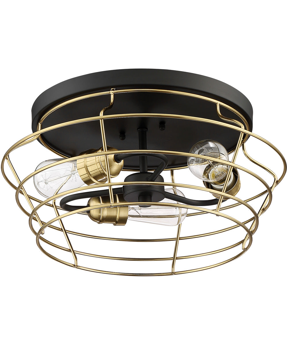 Thatcher 3-Light Flushmount Flat Black / Satin Brass