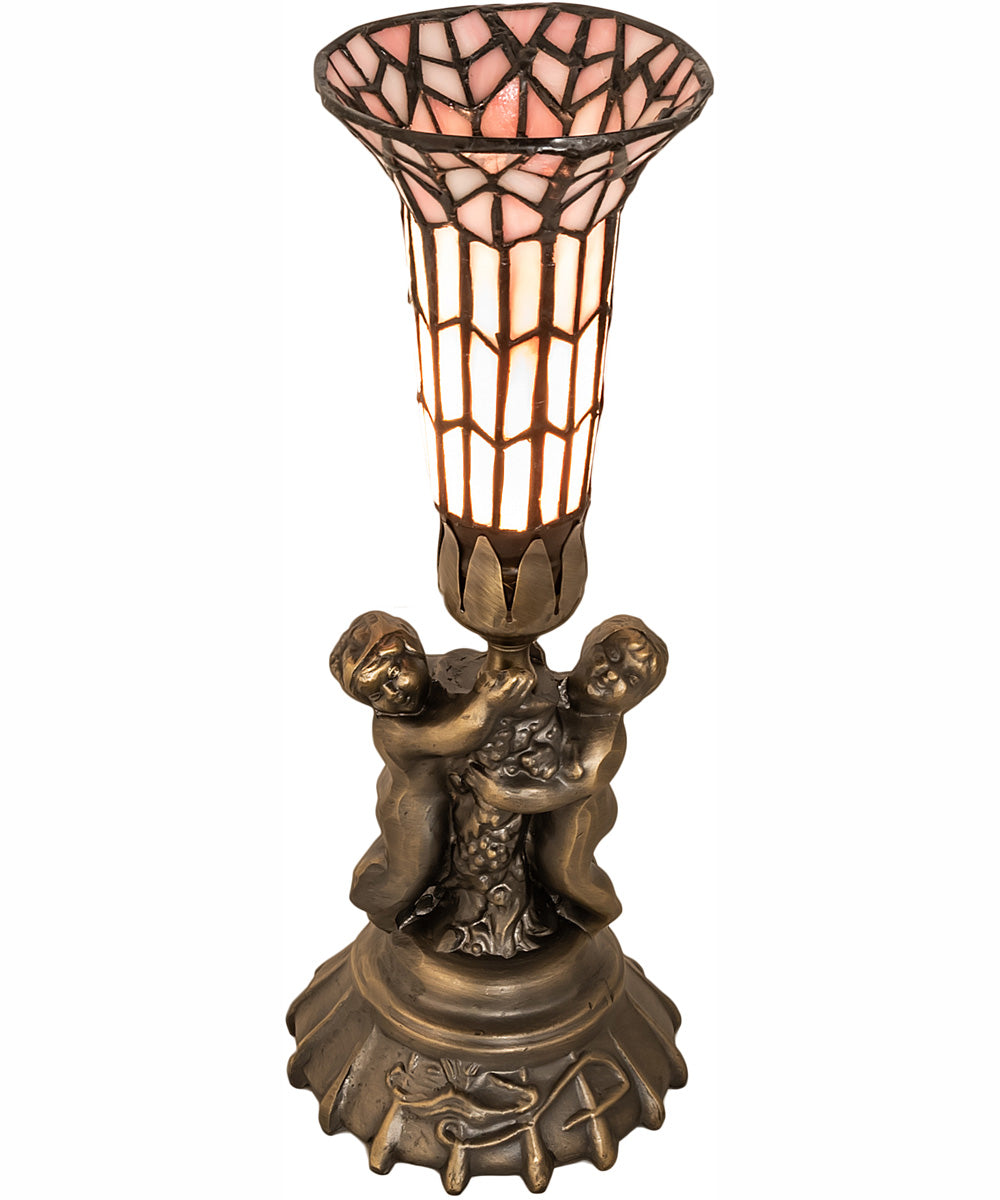 13" High Stained Glass Pond Lily Twin Cherub Accent Lamp