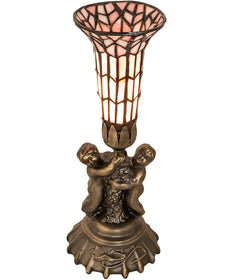13" High Stained Glass Pond Lily Twin Cherub Accent Lamp