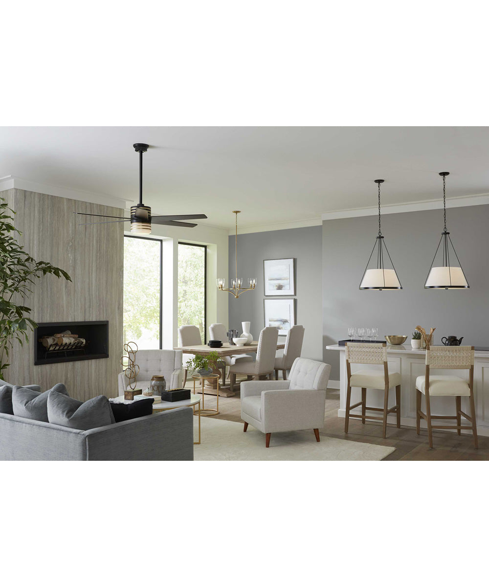 Saffert 3-Light New Traditional White Linen Glass Pendant Light Matte Black