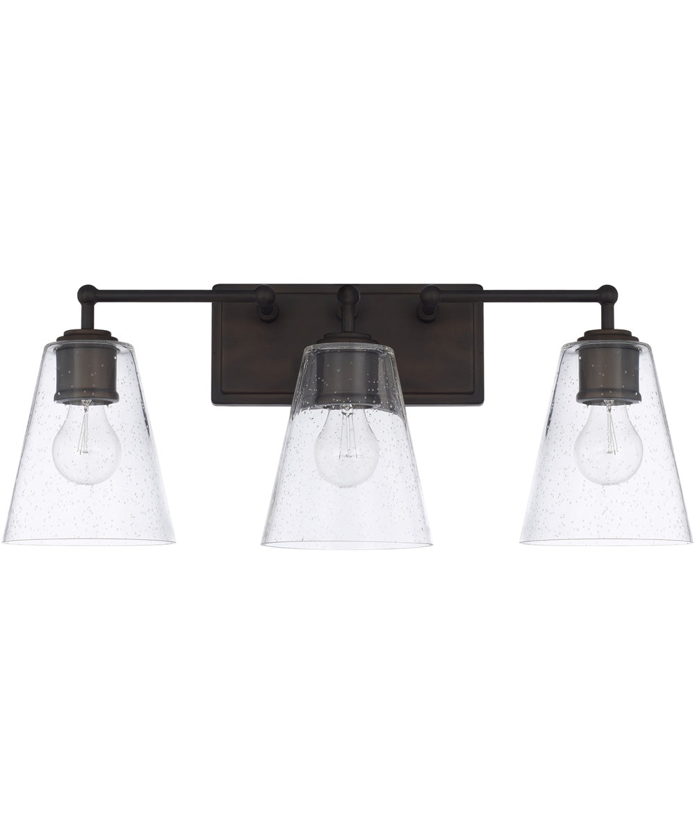 3-Light Vanity In Old Bronze With Clear Seeded Glass