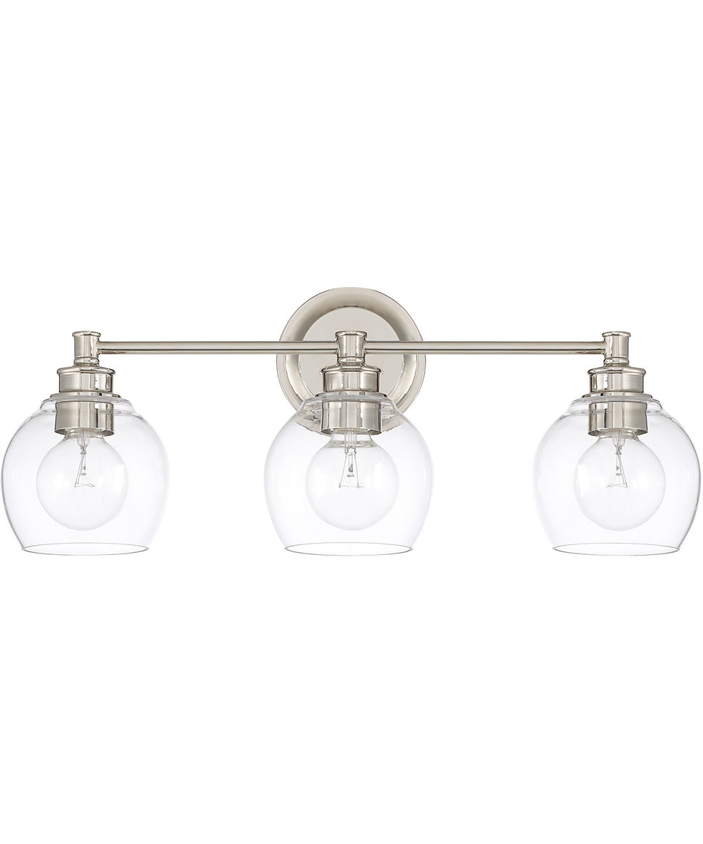 Mid-Century 3-Light Vanity In Polished Nickel With Clear Glass