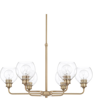 Mid-Century 6-Light Chandelier In Aged Brass With Clear Glass