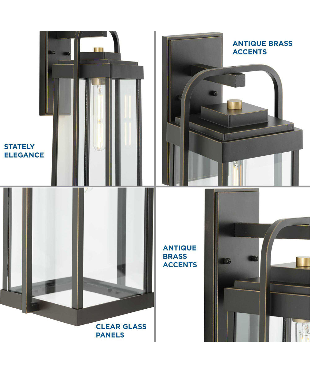 Walcott  1-Light  with Brasstone Accents Clear Glass Transitional Outdoor Wall Lantern Light Antique Bronze