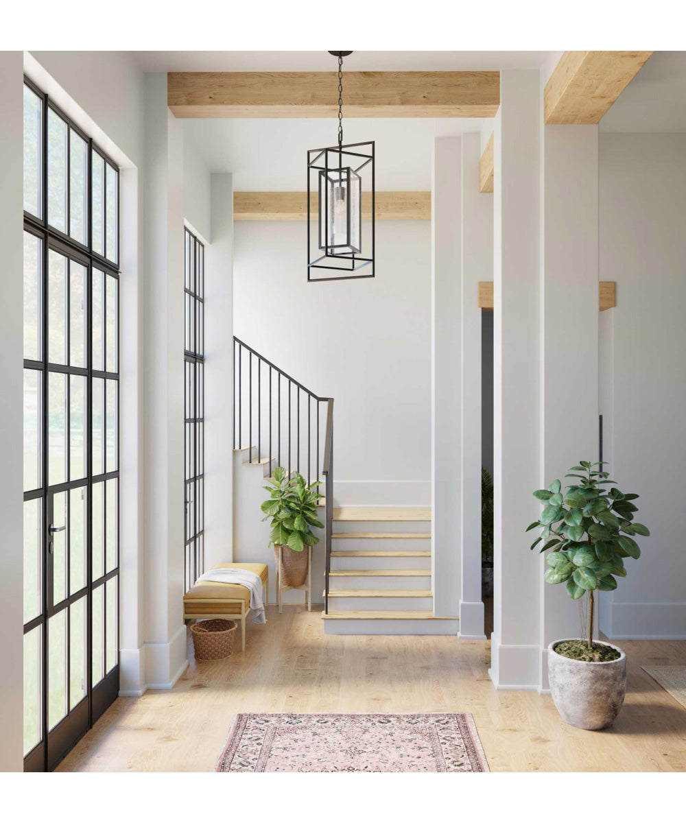 Navarre 1-Light Seeded Glass Indoor/Outdoor Hanging Pendant Light Matte Black