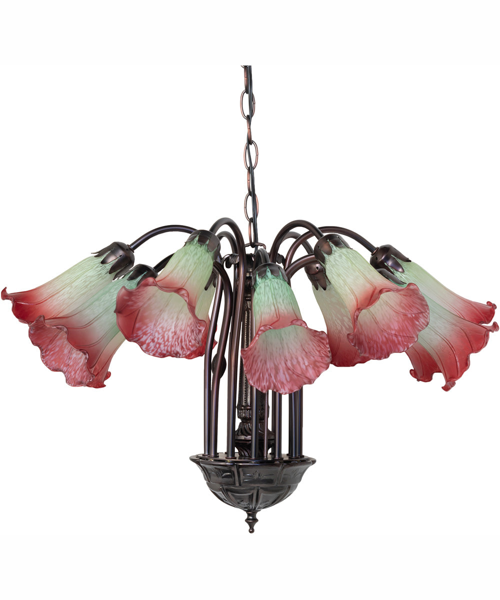 24" Wide Seafoam/Cranberry Tiffany Pond Lily 12 Light Chandelier
