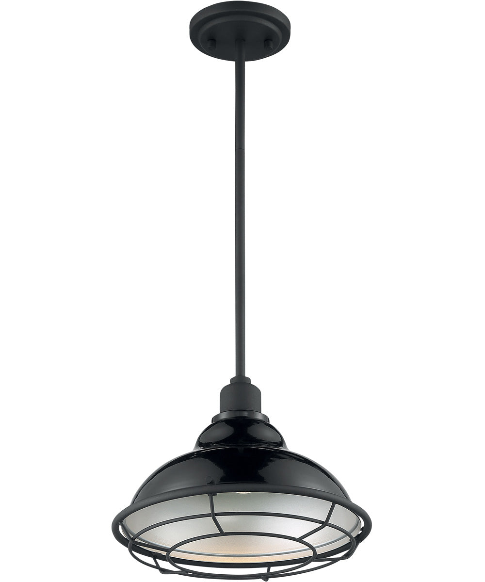 12"W Newbridge 1-Light Pendant Gloss Black / Silver