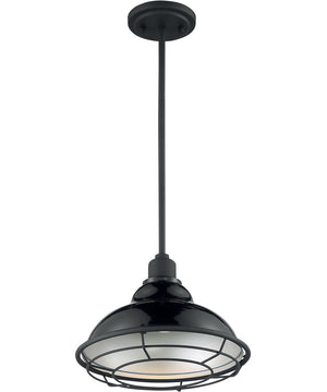 12"W Newbridge 1-Light Pendant Gloss Black / Silver