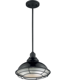 12"W Newbridge 1-Light Pendant Gloss Black / Silver