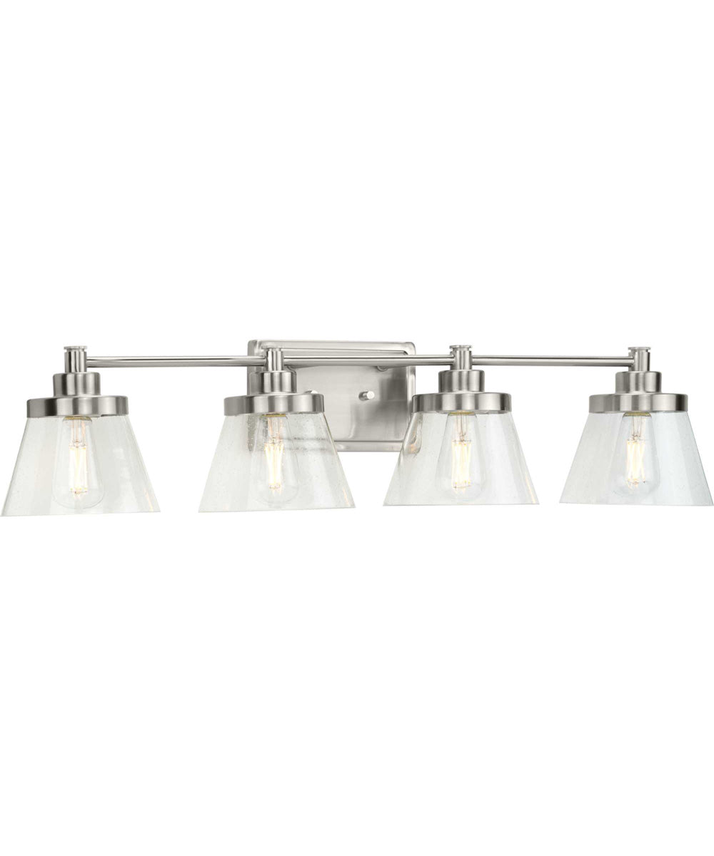 Hinton 4-Light Clear Seeded Glass Farmhouse Bath Vanity Light Brushed Nickel