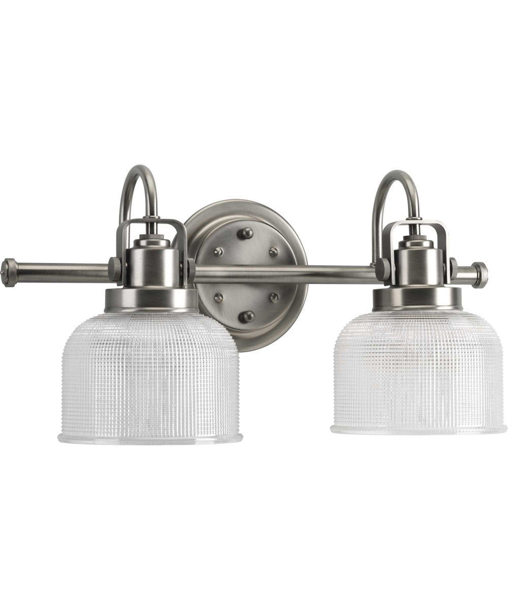 Archie 2-Light Clear Double Prismatic Glass Coastal Bath Vanity Light Antique Nickel