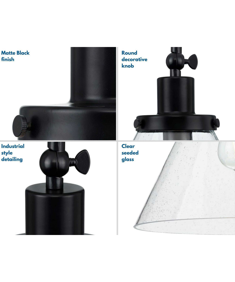 Hinton 1-Light Seeded Glass Vintage Style Hanging Pendant Light Matte Black