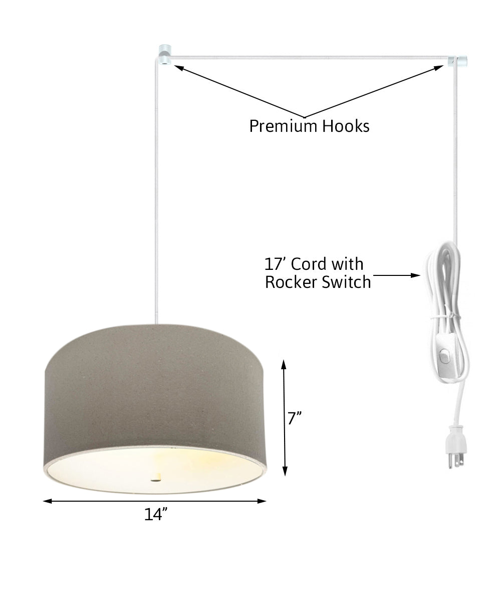 2 Light Swag Plug-In Pendant 14"w Light Oatmeal with Diffuser, White Cord