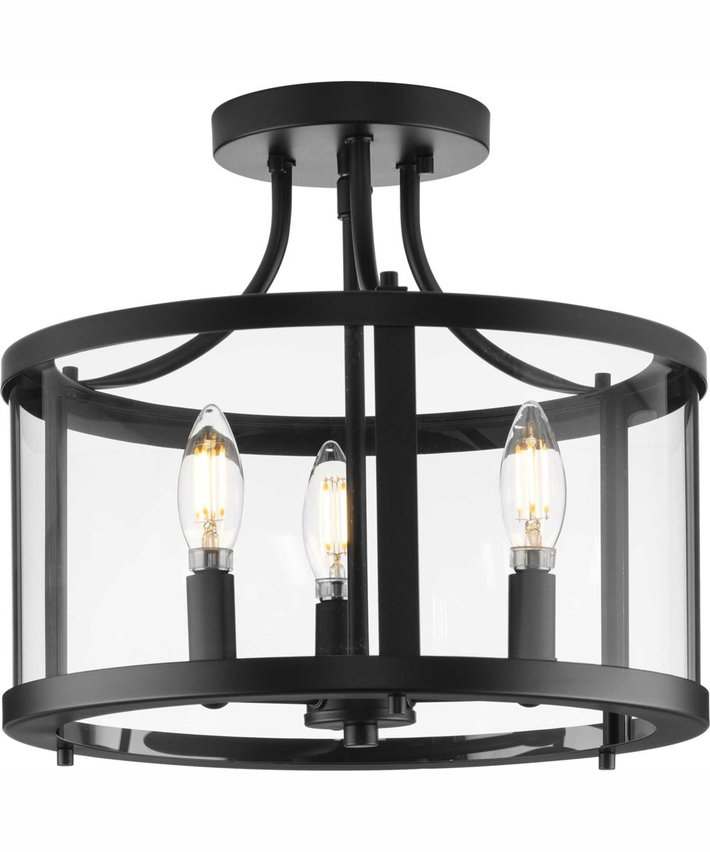 Gilliam 13 in. 3-Light New Traditional Semi-Flush Mount Matte Black