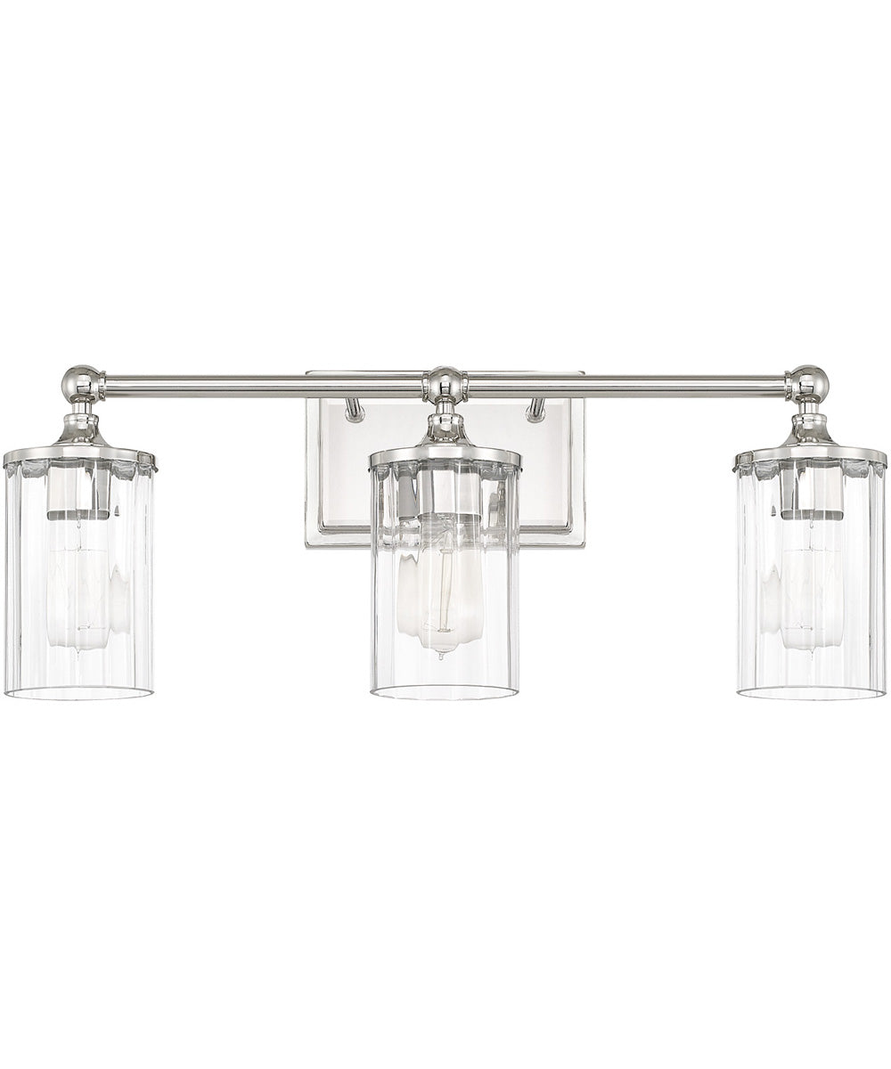 Camden 3-Light Vanity In Polished Nickel With Clear Beveled Glass